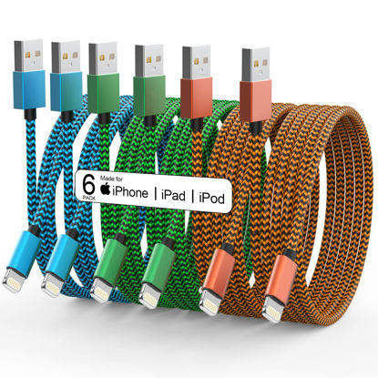 Picture of Apple MFi Certified iPhone Charger 6Pack - 3/3/6/6/10/10 FT Lightning Cable Nylon Braided USB to Fast Charging Sync Cord Compatible iPhone 14/13/12/11 Pro Max/XS/XR/X/8/7/6 /iPad