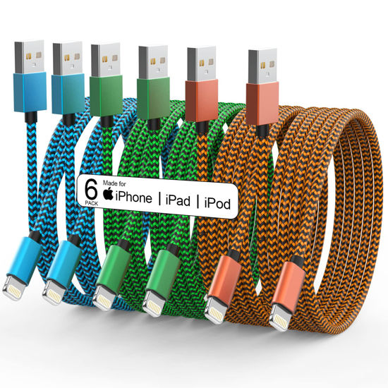 GetUSCart- Apple MFi Certified iPhone Charger 6Pack - 3/3/6/6/10/10 FT Lightning  Cable Nylon Braided USB to Fast Charging Sync Cord Compatible iPhone  14/13/12/11 Pro Max/XS/XR/X/8/7/6 /iPad