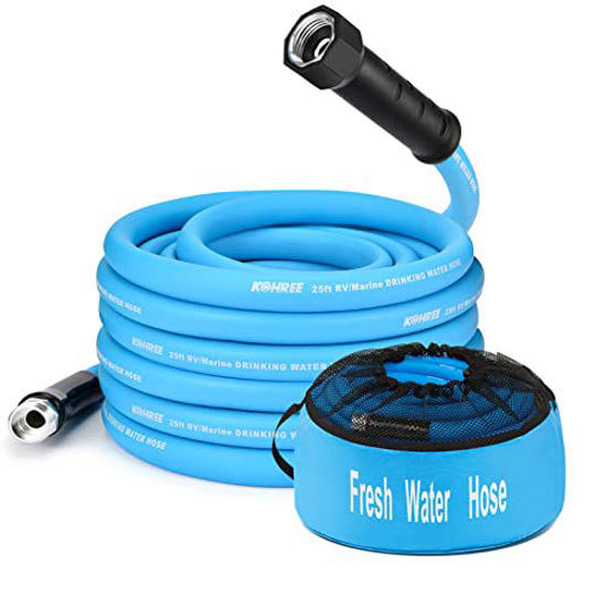 Picture of Kohree 25FT RV Water Hose, 5/8'' Premium Drinking Water Hose Leak Free, No Kink and Flexible Garden Hose for RV, Camper, Truck, Car - Blue