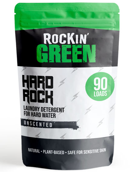 Picture of Rockin' Green Hard Rock Laundry Detergent (90 Loads), Plant based, All Natural Laundry Detergent Powder, Vegan and Biodegradable Odor Fighter, Safe for Sensitive Skin, 45 oz (Unscented).