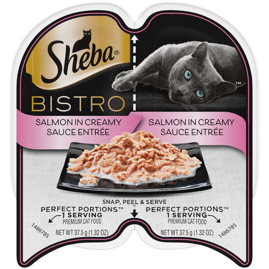 Picture of Sheba Perfect PORTIONS Bistro Wet Cat Food Trays (24 Count, 48 Servings), Salmon in Creamy Sauce Entrée, Easy Peel Twin-Pack Trays