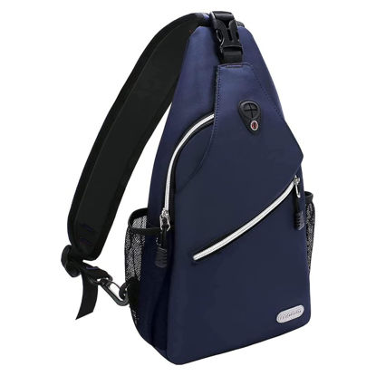 Picture of MOSISO Sling Backpack, Multipurpose Crossbody Shoulder Bag Travel Hiking Daypack, Navy Blue, Medium