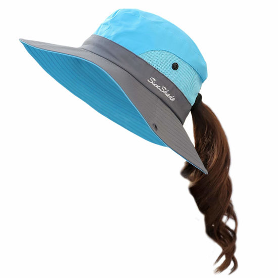 GetUSCart- Muryobao Women's Sun Hat Outdoor UV Protection Foldable Mesh Bucket  Hat Wide Brim Summer Beach Fishing Cap Sky Blue