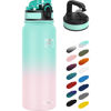 Picture of Fanhaw Insulated Water Bottle for On to Go - 20 oz (2 Lids) Dishwasher Safe Stainless Steel Double-Wall Vacuum Leak&Sweat Proof School Water Bottles with Chug Lid & Carabiner Lid (Green Pink)