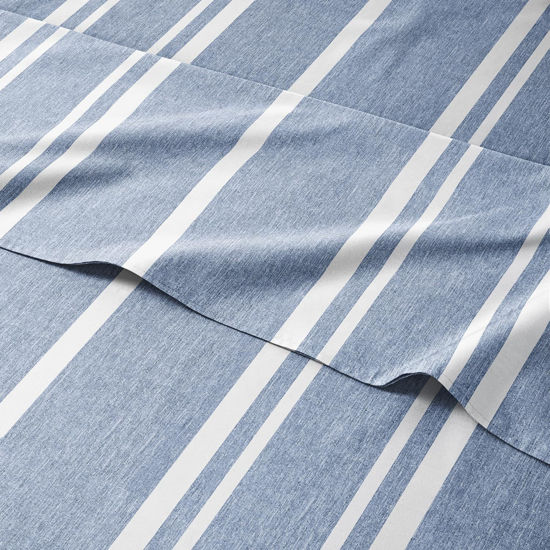 Picture of Striped Bed Sheets - Pin Striped Sheets - Blue and White Sheets - White and Blue Striped Sheets - King Striped Sheets - Hotel Luxury Bed Sheets - Deep Pockets - Breathable & Cooling Sheets