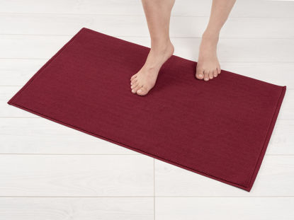 Picture of American Soft Linen Bath Rug, 17 in 24 in 100% Cotton Bath Mats Rugs for Bathroom, Non Slip Washable Shaggy Form Area Rugs, Burgundy Red Bath Rug