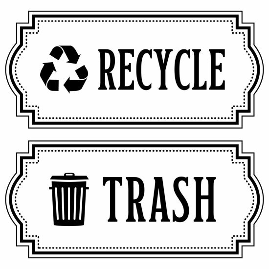 Picture of Recycle and Trash Logo Symbol - Elegant Golden Look for Trash Cans, Containers, and Walls - Laminated Vinyl Decal (Small, Black/Transparent 2)