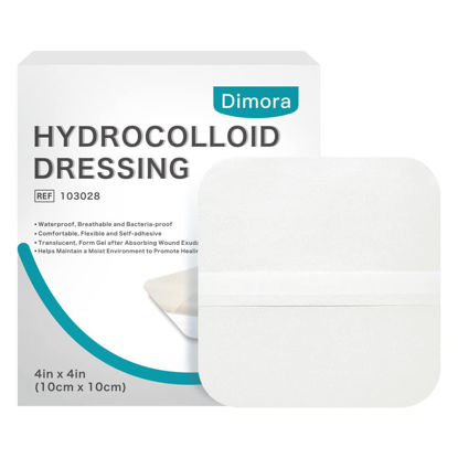 Picture of Dimora Hydrocolloid Dressing 4" x 4" for Wound Care, 10 Pack Large Patch Bandages with Self-Adhesive for Bedsore, Burn, Blister, Acne Care, Super Absorbent for Fast Healing