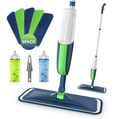 Picture of Spray Mops Microfiber Floor Mops for Floor Cleaning - MEXERRIS Wet Mops Dust Mop with 2 Refillable Bottles and 5 Mop Pads Wood Floor Cleaning Mop for Hardwood Laminate Vinyl Tiles Floors Cleaning