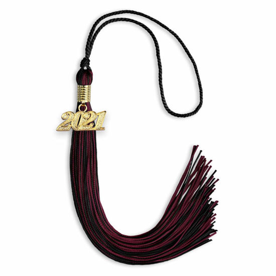 Picture of Endea Graduation Mixed Double Color Tassel with Gold Date Drop (Black/Maroon, 2021)