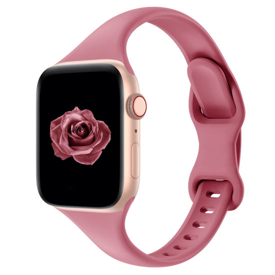 Picture of Acrbiutu Bands Compatible with Apple Watch 38mm 40mm 41mm 42mm 44mm 45mm 49mm, Slim Thin Narrow Replacement Silicone Sport Strap Wristbands for iWatch Series Ultra 8/7/6/5/4/3/2/1 SE Women Men, Hibiscus