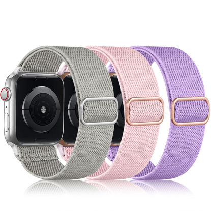 Picture of DaQin 3 Pack Stretchy Solo Loop Straps Compatible with Apple Watch Band 45mm 44mm 49mm 42mm 41mm 40mm 38mm Women Men, Adjustable Sport Nylon Band for Apple Watch Ultra iWatch Series 8/7/6/5/4/3/2/1/SE