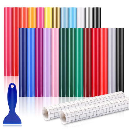 Picture of Permanent Vinyl Sheets (50Pack, 12"x12") - 40 Adhesive Vinyl (Matte & Glossy) + 10 Transfer Tapes 1 Scraper, Waterproof Outdoor Vinyl for All Cutting Machine, Perfect for Home Decor Car Decal Sticker