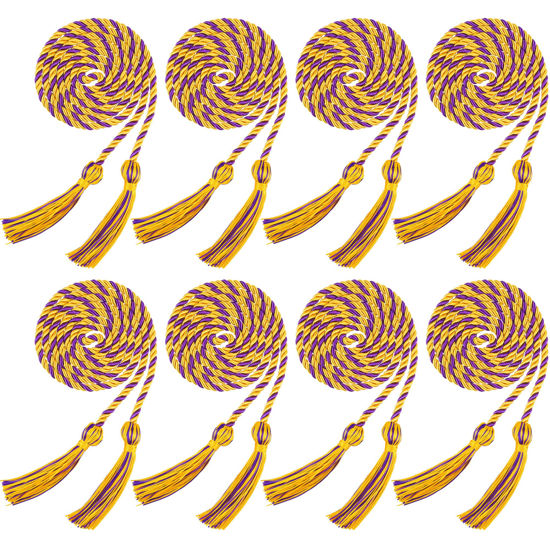 Picture of Trounistro 8 Pieces Graduation Cords Yarn Honor Cords with Tassel for College Graduation Students (Gold with Purple)