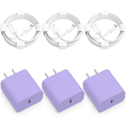 Picture of 3-Pack iPhone 14 13 12 11 Fast Charger,【Apple MFi Certified】 20W PD USB C Wall Charger 6FT Cable Fasting Charging Adapter Compatible with iPhone 14Pro/13 Pro/12/12 Pro Max/11 Pro Max/XS Max/XS-Purple