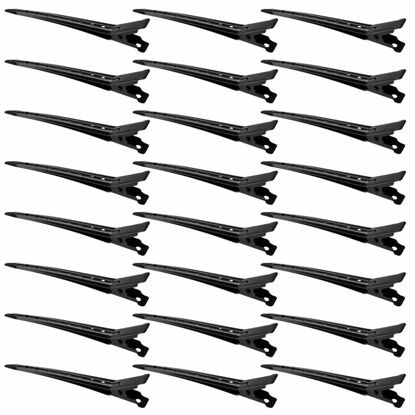 Picture of 24 Packs Duck Bill Clips, Bantoye 3.35 Inches Rustproof Metal Alligator Curl Clips with Holes for Hair Styling, Hair Coloring, Black