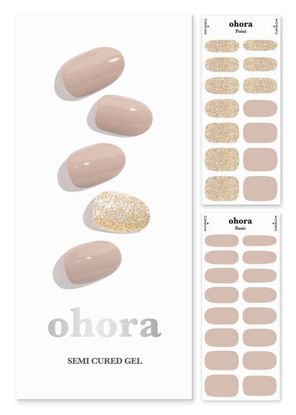 Picture of ohora Semi Cured Gel Nail Strips (N Nudist) - Works with Any Nail Lamps, Salon-Quality, Long Lasting, Easy to Apply & Remove - Includes 2 Prep Pads, Nail File & Wooden Stick - Beige