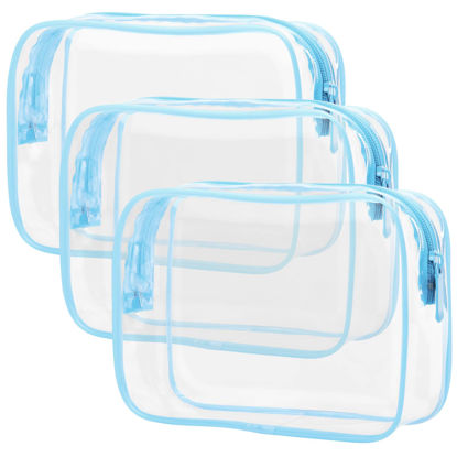 Picture of PACKISM Clear Toiletry Bag, 3 Pack TSA Approved Toiletry Bag Quart Size Bag, Travel Makeup Cosmetic Bag for Women Men, Carry on Airport Airline Compliant Bag, Light Blue