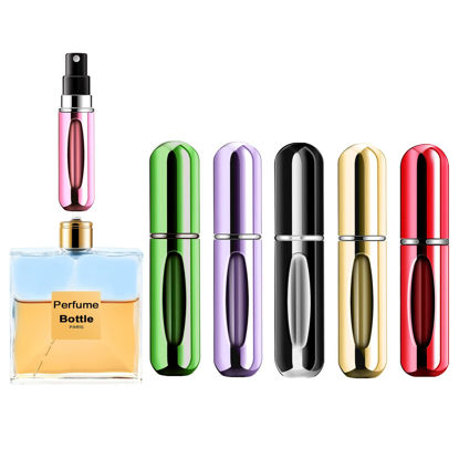 Picture of Portable Mini Refillable Perfume Atomizer Bottle Refillable Spray, Atomizer Perfume Bottle, Scent Pump Case, Perfume Atomizer Refillable Travel (5ml, 5 Pack) (Purple, Gold, Green,Red, Black)…