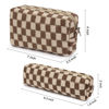 Picture of SOIDRAM Makeup Bag Checkered Cosmetic Bag Brown Makeup Pouch 1Pcs Large Capacity Makeup Bags and 1Pcs Makeup Brushes Storage Bag Travel Toiletry Bag Organizer