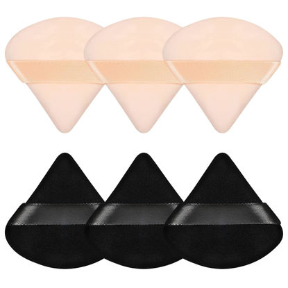 Picture of Pimoys 6 Pieces Powder Puff Face Triangle Makeup Sponge Soft Velour Puffs for Loose Powder Beauty Blender Foundation Sponge Setting Powder Puff Makeup Tool, Stocking Stuffers Gift for Women