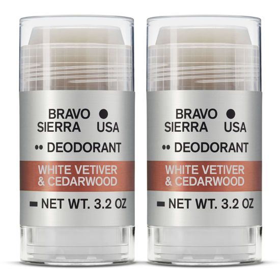 Picture of Aluminum-Free Deodorant for Men by Bravo Sierra - Long Lasting All-Day Odor and Sweat Protection - White Vetiver & Cedarwood Scent, 2 Pack - Vegan, Baking Soda Free, and Cruelty Free - Will Not Stain Clothes