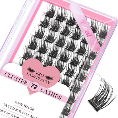 Picture of Cluster Lashes, 72 Pcs Individual Lashes, Lash Clusters DIY Eyelash Extension, Super Thin Band Reusable Soft & Comfortable (Pined-D-10mm)