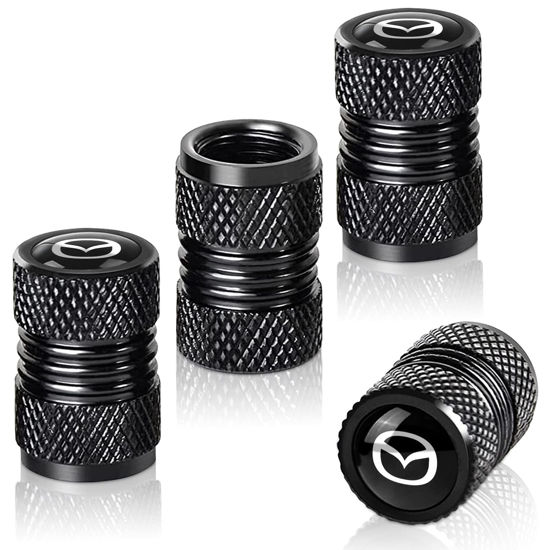 Picture of RocarKB 4 Pcs Black Metal Car Wheel Tire Valve Stem Cover-Auto Valve Stem Caps Suitable for Mazda CX-5 CX-7 CX-8 M6 MX5 RX7 RX8 A8 CX9 MX6 R3 M2 M3 M5 Styling Decoration Accessories