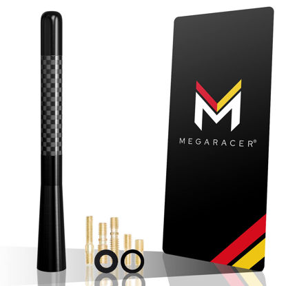 Picture of Mega Racer 5" 127 mm Carbon Fiber Polished Finish Black Short Automotive Antenna with Internal Copper Coil AM FM Compatible for Car and Truck Vehicle, 1 Piece