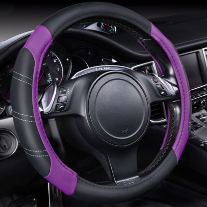 Picture of CAR PASS Line Rider Microfiber Leather Sporty Steering Wheel Cover Universal Fits for 95% Truck,SUV,Cars, Anti-Slip Safety Comfortable Desgin (Black Purple)