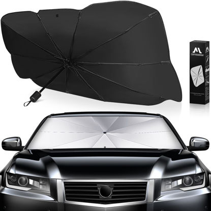 Picture of Windshield Sun Shade Umbrella, Car Sun Shade Windshield Foldable UV Ray Reflector, Car Windshield Sun Shade Cover Visor Auto Trucks SUV Keeps Vehicle Cool Heat Insulation Protection(57*31.5"Medium)