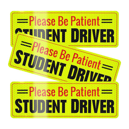 Picture of SINGARO Student Driver Sticker for Car, 3pcs Reflective Student Driver Bumper Sticker, Car Exterior Accessories, New Driver Vehicle Safety Signs