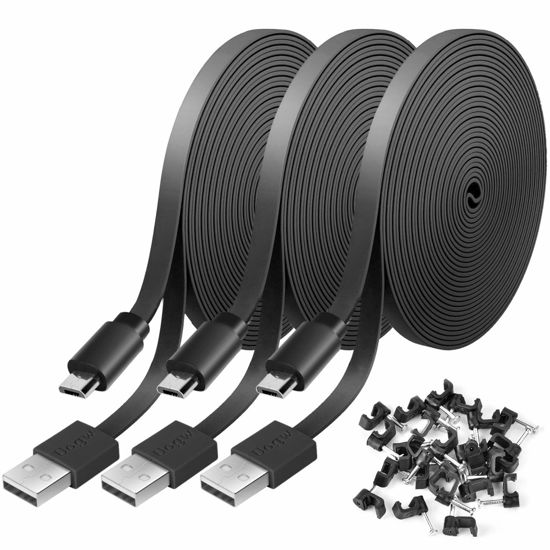 Picture of 3 Pack 10FT Power Extension Cable for WyzeCam, WyzeCam Pan, KasaCam Indoor, NestCam Indoor, Blink,Cloud Cam, USB to Micro USB Durable Charging and Data Sync Cord for Security Camera (Black)