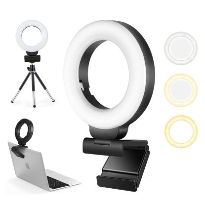 Picture of FDKOBE Webcam Lighting,Ring Light for Laptop/Computer,Zoom Call Lighting,4''Small Video Conference Lighting with Webcam Style Mount and Tripod,3 Light Modes&10 Brightness Levels,Selfie 3000k, 4inch