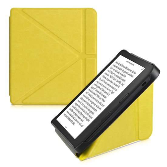 Picture of kwmobile Origami Case Compatible with Kobo Libra 2 Case - Slim PU Leather Cover with Stand - Yellow