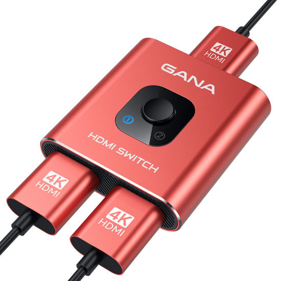 Picture of HDMI Switch 4k@60hz Splitter, GANA Aluminum Bidirectional HDMI Switcher 2 in 1 Out, Manual HDMI Hub Supports HD Compatible with Xbox PS5/4/3 Blu-Ray Player Fire Stick Roku (1 Display at a Time) (Red)