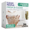 Picture of Clean People Laundry Detergent Sheets - Plant-Based, Hypoallergenic Laundry Soap - Ultra Concentrated, Plastic Free, Natural Ingredients, Recyclable Packaging, Stain Fighting - Fresh Scent, 96 Pack