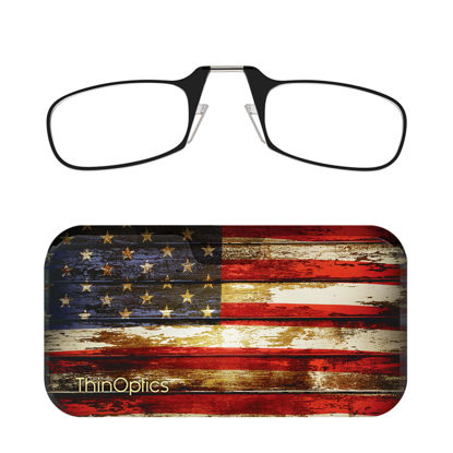 Picture of ThinOptics Universal Pod Case + Rectangular Reading Glasses, Rustic Flag, 44mm + 1.5