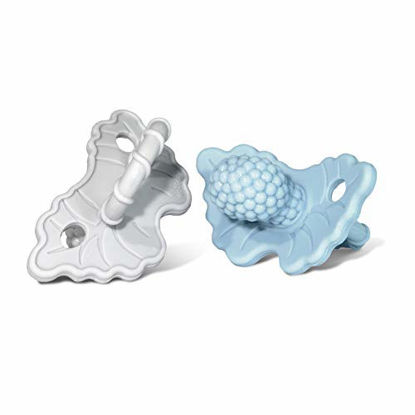 Picture of RaZbaby Soft Silicone Infant & Baby Teether, Berrybumps Textured Teething Relief Pacifier 3M+, Soothes Gums, Hands-Free & Easy-to-Hold Fruit-Shaped RaZberry Design, BPA Free, 2-Pack - Blue/Grey