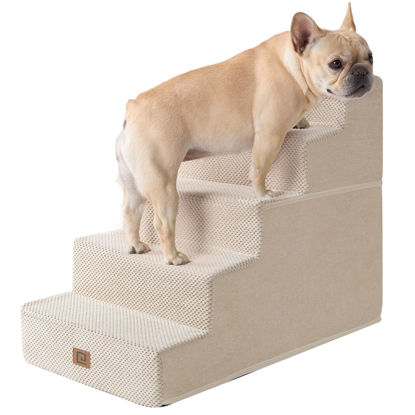 Picture of EHEYCIGA Dog Stairs for Small Dogs, 5-Step Dog Stairs for High Beds and Couch, Pet Steps for Small Dogs and Cats, and High Bed Climbing, Non-Slip Balanced Dog Indoor Step, Beige, 3/4/5 Steps