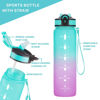 Picture of EYQ 32 oz Water Bottle with Time Marker, Carry Strap, Leak-Proof Tritan BPA-Free, Ensure You Drink Enough Water for Fitness, Gym, Camping, Outdoor Sports（Green/Purple Gradient）