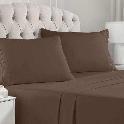 Picture of Mellanni King Size Sheets Set - 4 Piece Iconic Collection Bedding Sheets & Pillowcases - Luxury, Extra Soft, Cooling Bed Sheets - Deep Pocket up to 16" - Wrinkle, Fade, Stain Resistant (King, Brown)