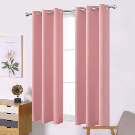 Picture of LEMOMO Baby Pink Blackout Curtains/42 x 63 Inch/Set of Two Panels Grommet Bedroom Curtains