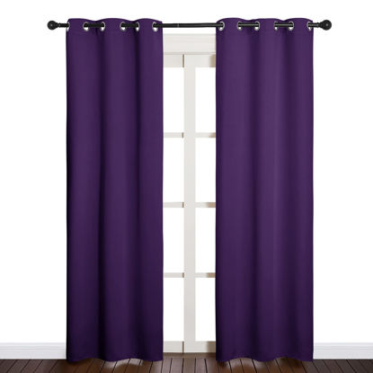 Picture of NICETOWN Blackout Curtain Panels for Kids Room, Triple Weave Home Decoration Thermal Insulated Solid Ring Top Blackout Curtains/Drapes (Set of 2, 34 x 84 inches, Royal Purple)