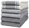 Picture of Premium Kitchen Towels (20”x 28”, 6 Pack) | Large Kitchen Hand Towels | Kitchen Towels Cotton | Flat & Terry Towel | Highly Absorbent Tea Towels Set with Hanging Loop | Wide Stripe Grey