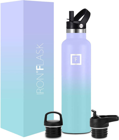 Picture of IRON °FLASK Sports Water Bottle - 24 oz, 3 Lids (Straw Lid) - Leak Proof, Durable Double Walled Stainless Steel - Gym Bottles for Men, Women & Kids - Insulated Thermos, Hot & Cold Hiking Canteen