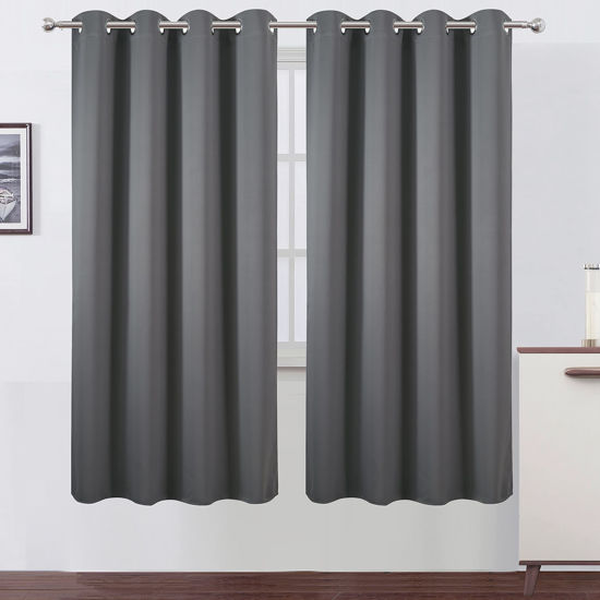 Picture of LEMOMO Grey Blackout Curtains/52 x 72 Inch/Set of 2 Panels Thermal Insulated Room Darkening Curtains for Bedroom