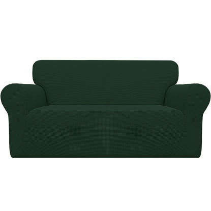 Picture of Easy-Going Stretch Oversized Loveseat Slipcover 1-Piece Sofa Cover Furniture Protector Couch Soft with Elastic Bottom for Kids Polyester Spandex Jacquard Fabric Small Checks Dark Green