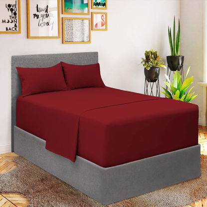 Picture of Mellanni Extra Deep Pocket Split King Sheet Set for Adjustable Bed - 5 Piece Iconic Collection Bedding Sheets & Pillowcases - Soft, Cooling Bed Sheets - Deep Pocket up to 21" (Split King, Burgundy)