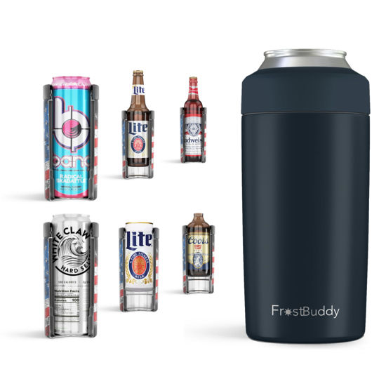 Picture of Frost Buddy Universal Can Cooler - Fits all - Stainless Steel Can Cooler for 12 oz & 16 oz Regular or Slim Cans & Bottles - Stainless Steel